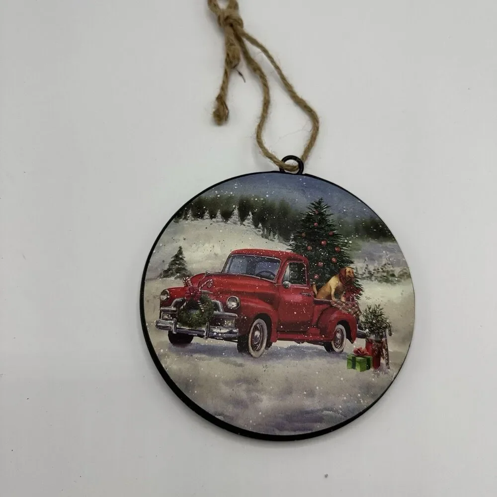 Painted Labrador with Tractors and Trucks Hanging Christmas Ornament‎